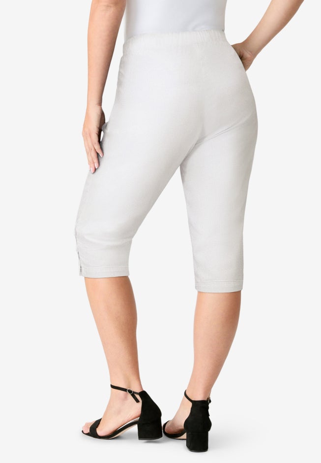 Plus Size Comfort Stretch Button Detail Capri Jean image number 2