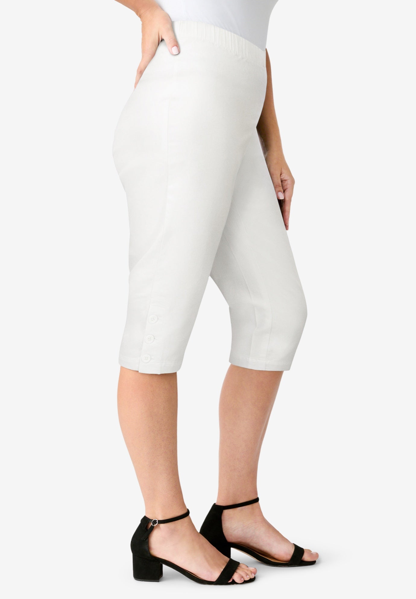 Plus Size Comfort Stretch Button Detail Capri Jean image number 0