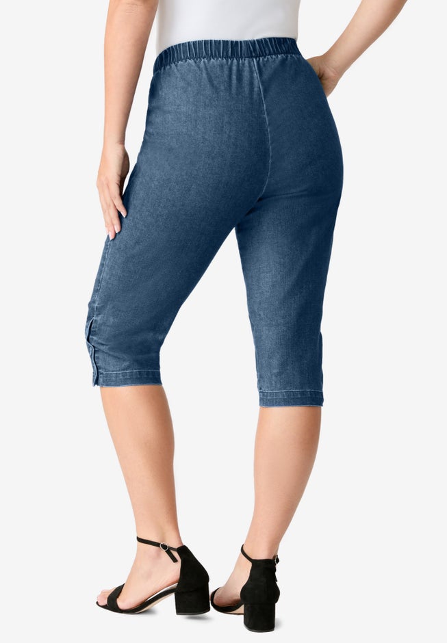 Plus Size Comfort Stretch Button Detail Capri Jean image number 2