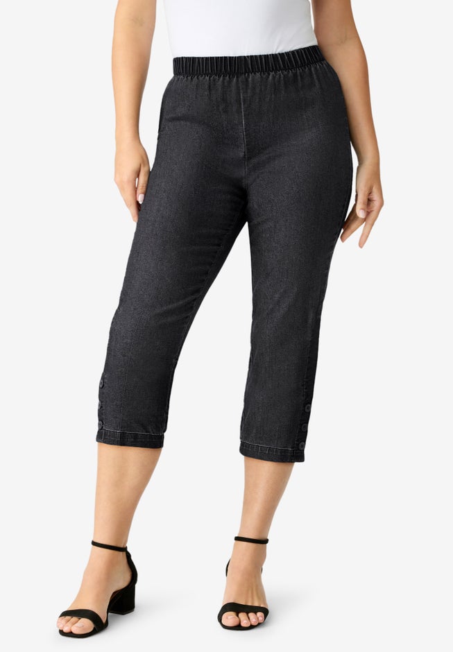 Plus Size Comfort Stretch Button Detail Capri Jean image number 1