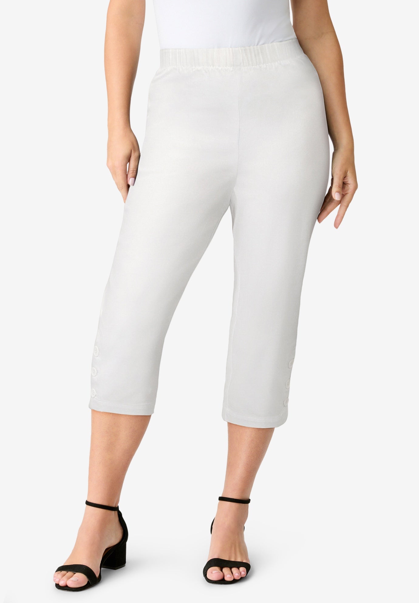 Plus Size Comfort Stretch Button Detail Capri Jean image number 1