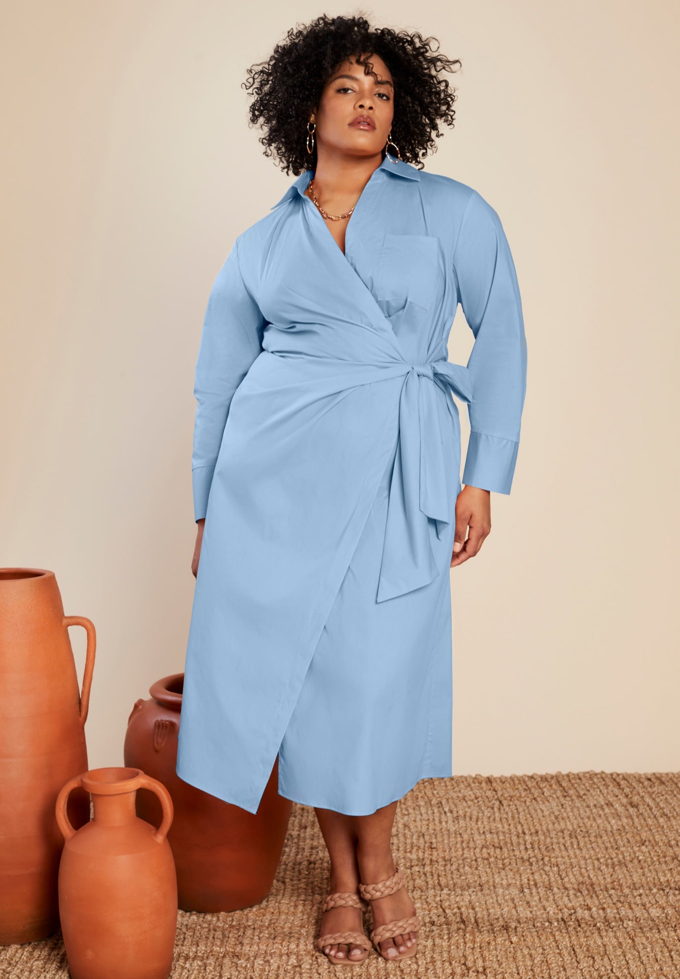 Collared Midi Wrap Dress image number 0