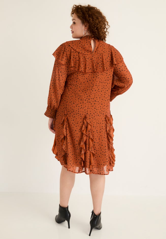 Ruffled Chiffon Mockneck Dress image number null