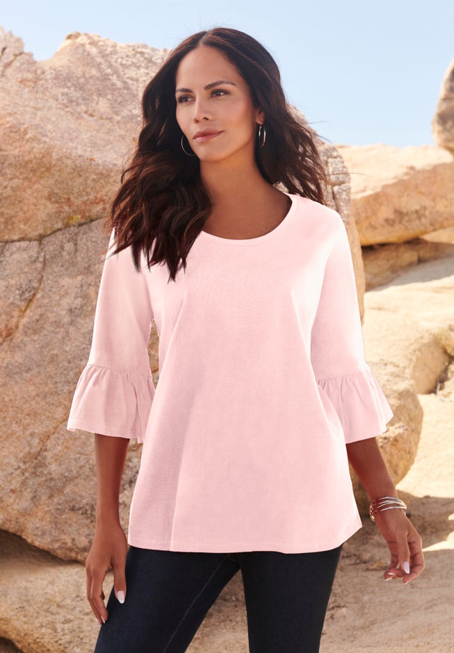 Plus Size Cotton Ultimate Bell Sleeve Tee image number 4