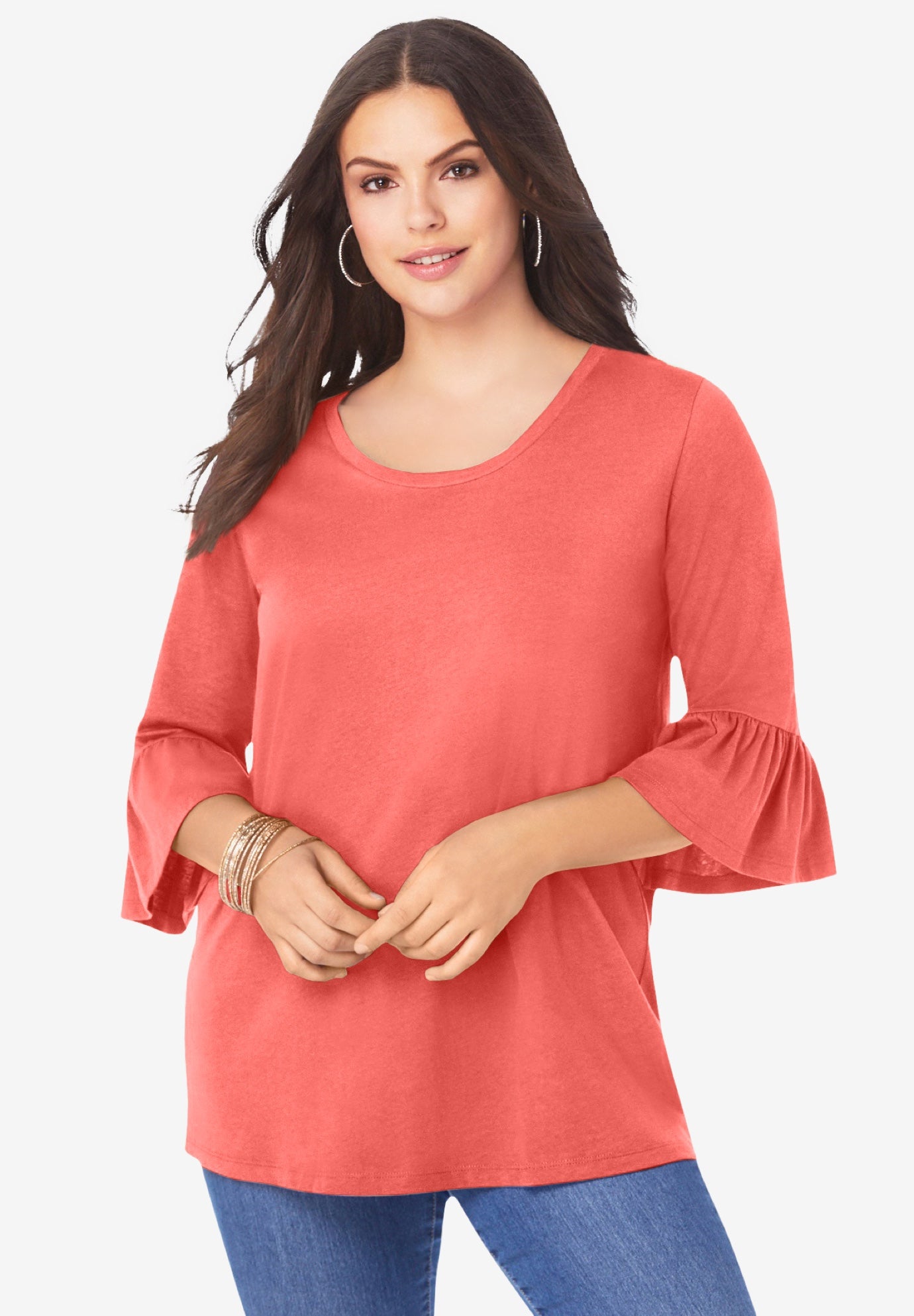 Plus Size Cotton Ultimate Bell Sleeve Tee image number 0