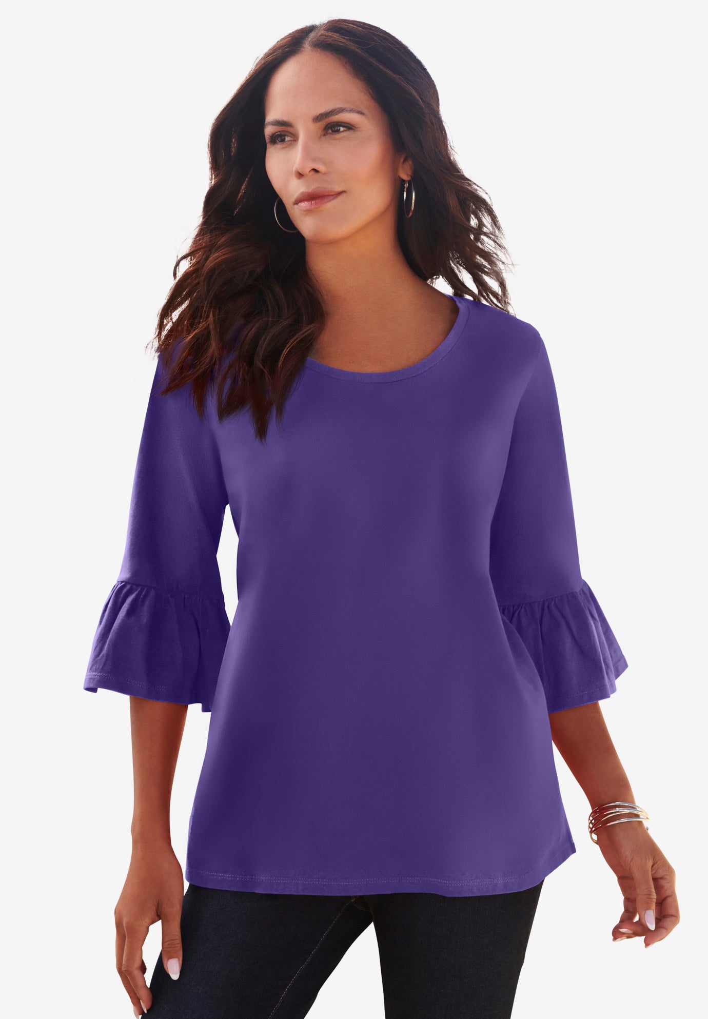 Plus Size Cotton Ultimate Bell Sleeve Tee image number 0