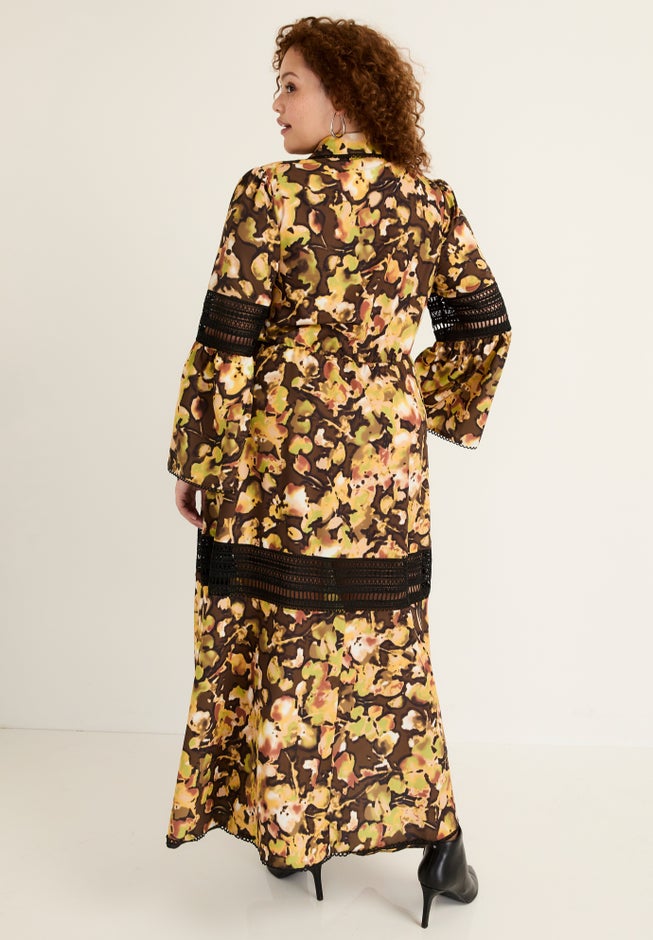 Lace-Panelled Midi Shirt Dress image number 1