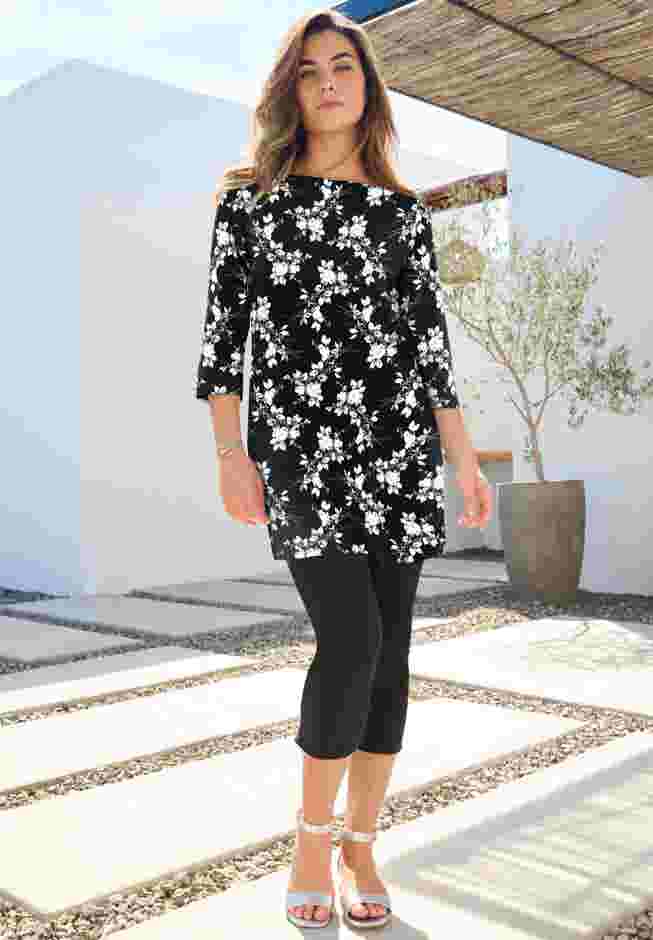 Plus Size Cotton Ultimate Boatneck Tunic with Side Slits image number 0