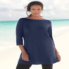 Plus Size Cotton Ultimate Boatneck Tunic with Side Slits image number null