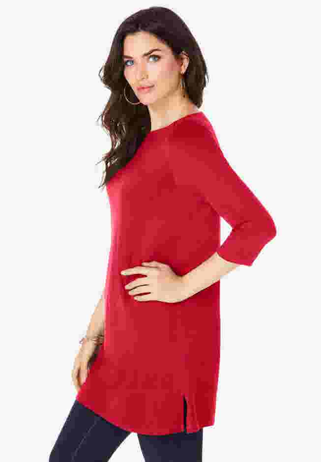 Plus Size Cotton Ultimate Boatneck Tunic with Side Slits image number 2