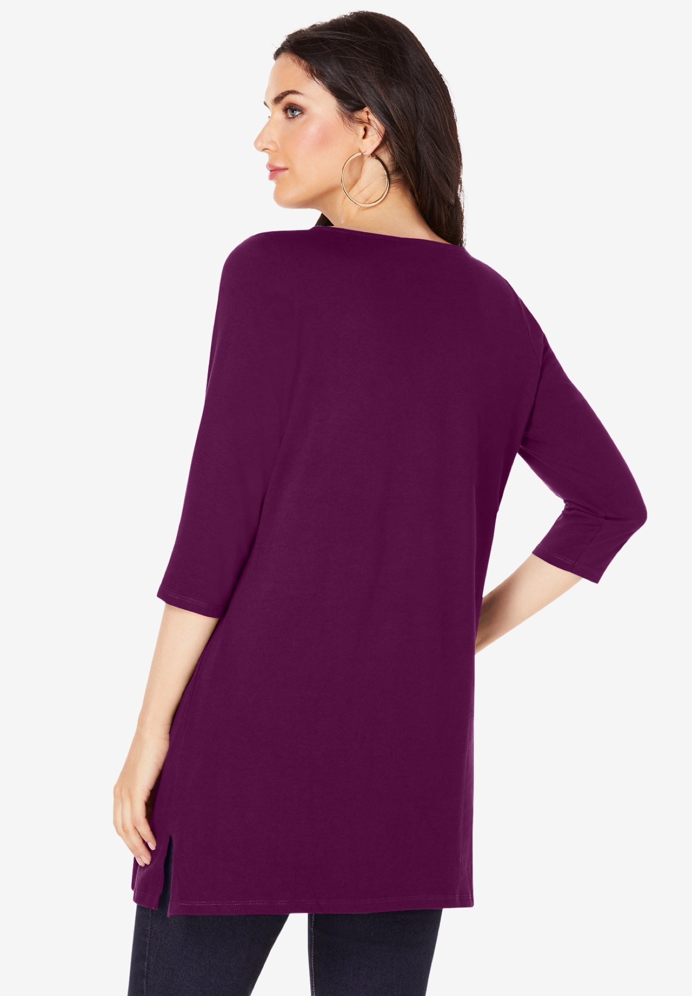 Plus Size Cotton Ultimate Boatneck Tunic with Side Slits image number 1