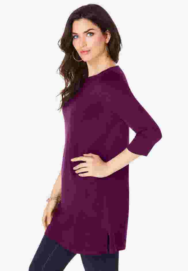 Plus Size Cotton Ultimate Boatneck Tunic with Side Slits image number 2