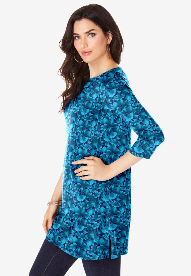Plus Size Cotton Ultimate Boatneck Tunic with Side Slits image number 1