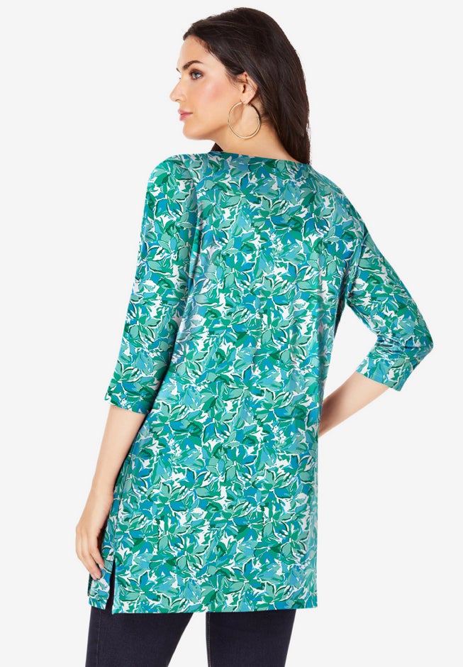 Plus Size Cotton Ultimate Boatneck Tunic with Side Slits image number 1