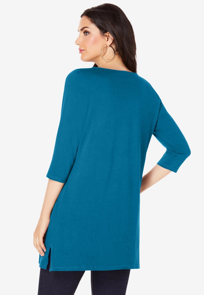 Plus Size Cotton Ultimate Boatneck Tunic with Side Slits image number 1