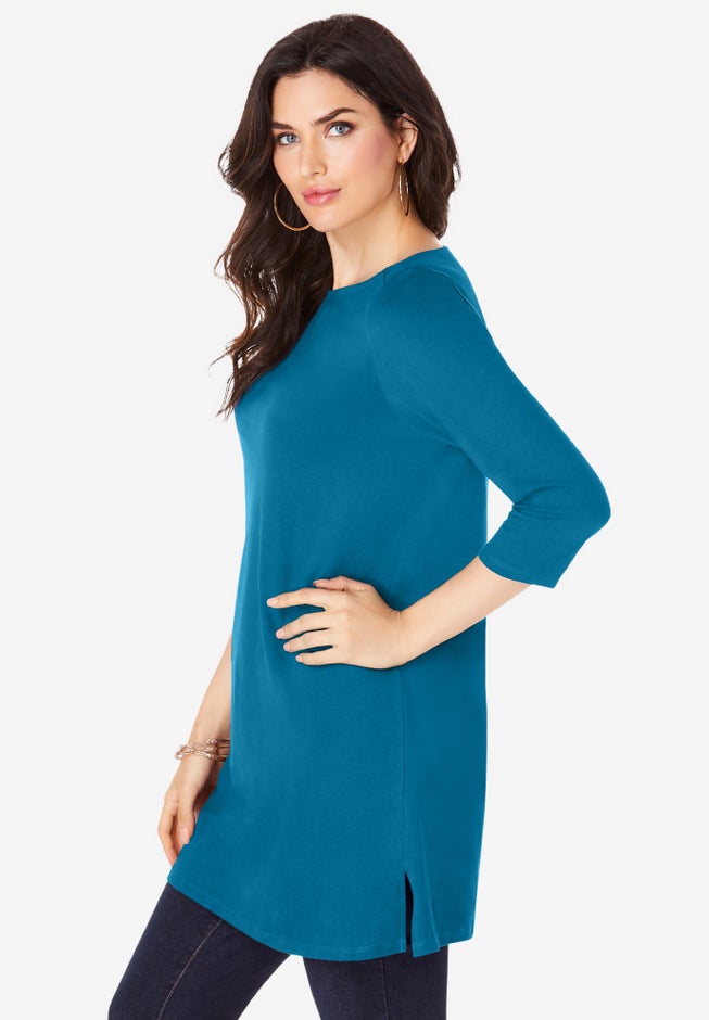 Plus Size Cotton Ultimate Boatneck Tunic with Side Slits image number 2