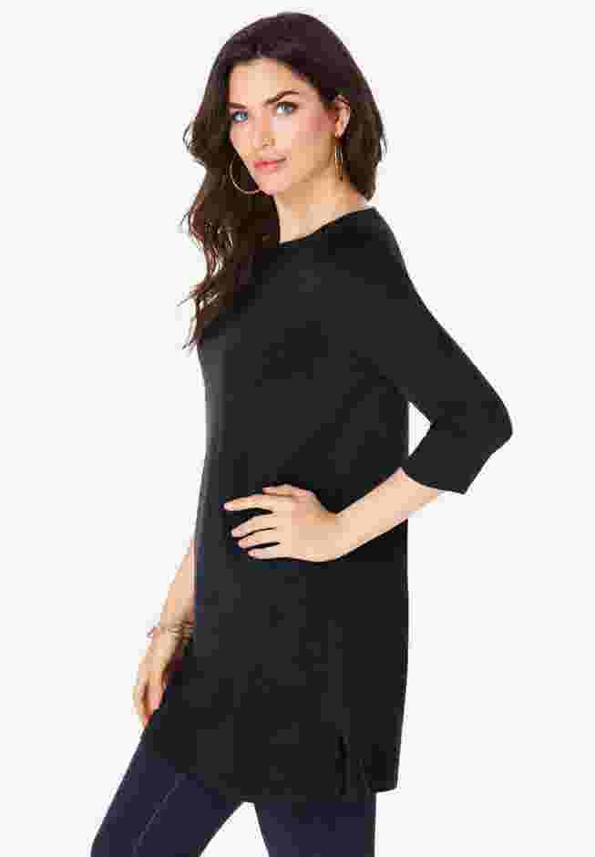 Plus Size Cotton Ultimate Boatneck Tunic with Side Slits image number 2