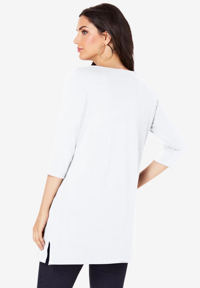 Plus Size Cotton Ultimate Boatneck Tunic with Side Slits image number 1