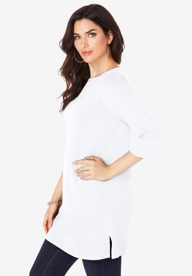 Plus Size Cotton Ultimate Boatneck Tunic with Side Slits image number 2