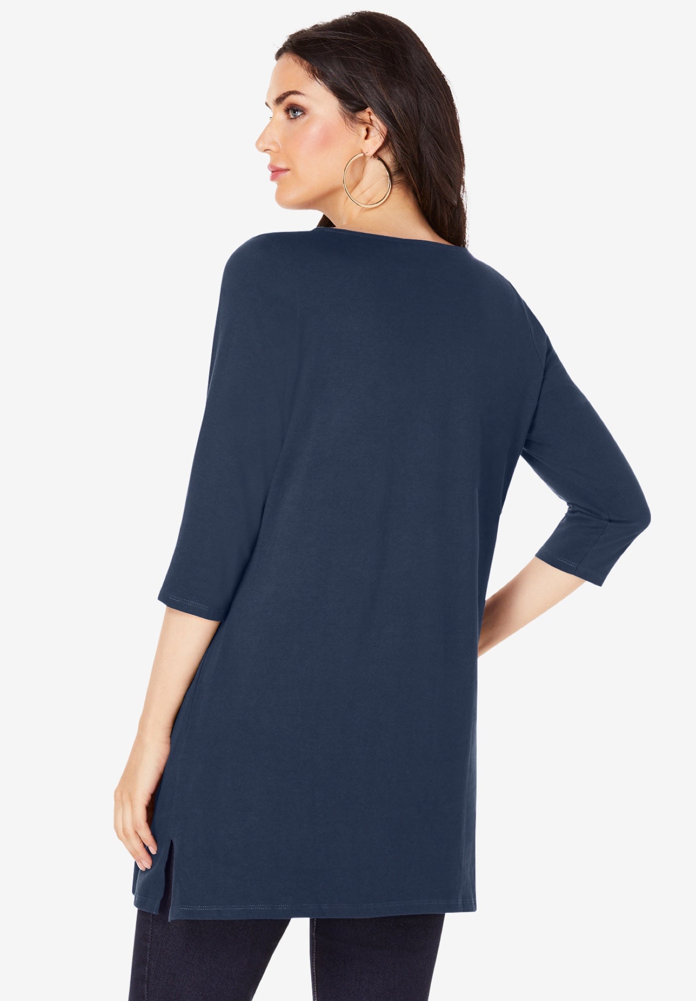 Plus Size Cotton Ultimate Boatneck Tunic with Side Slits image number 2