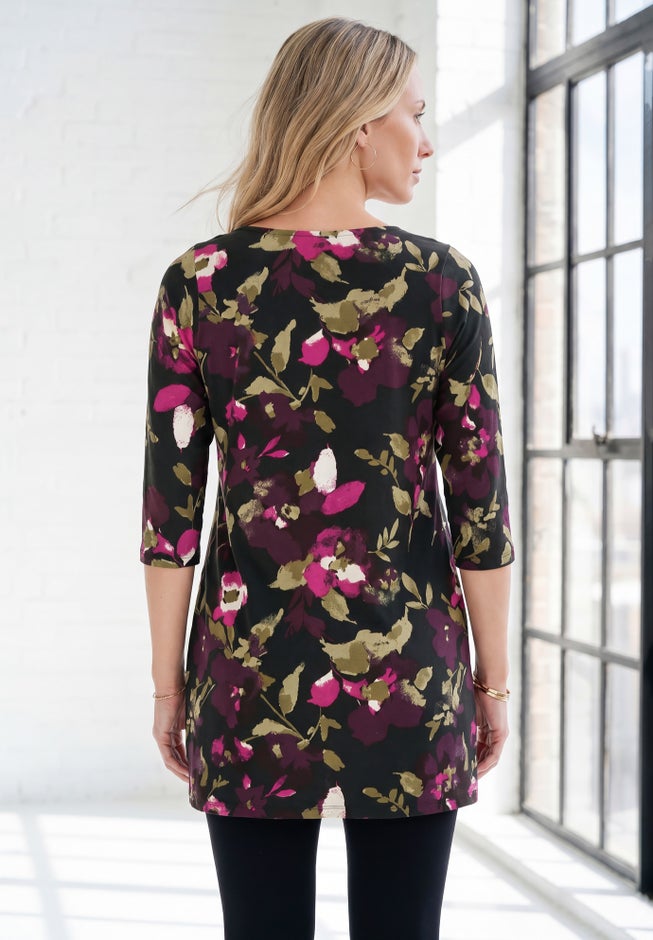 Plus Size Cotton Ultimate Boatneck Tunic with Side Slits image number 1