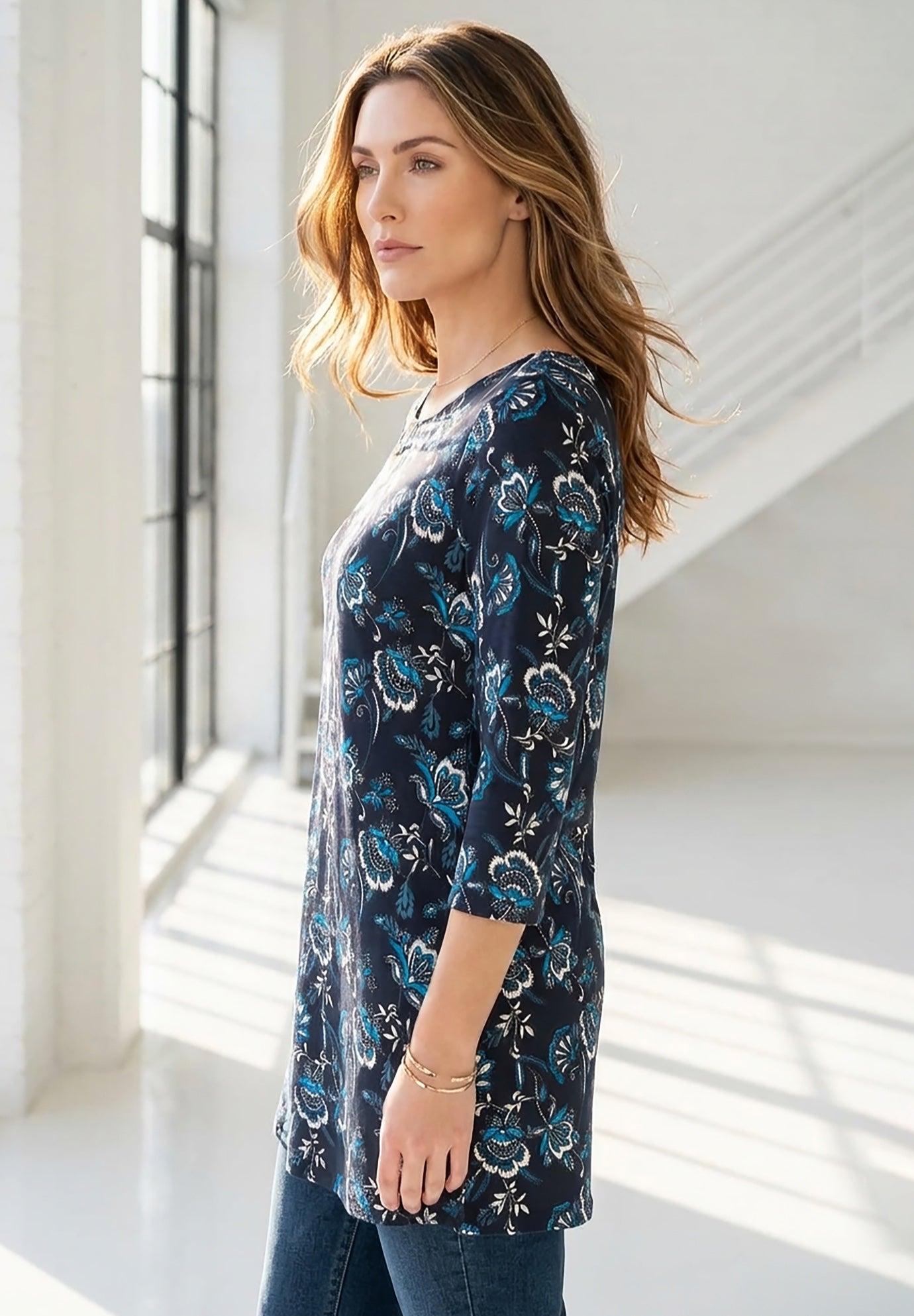 Plus Size Cotton Ultimate Boatneck Tunic with Side Slits image number 2