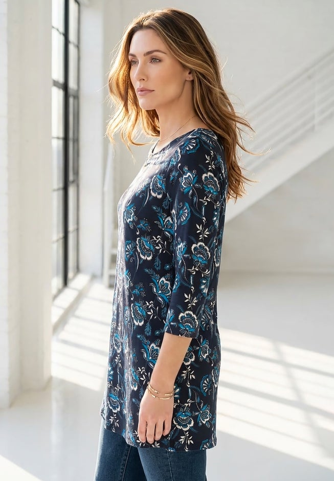 Plus Size Cotton Ultimate Boatneck Tunic with Side Slits image number 2