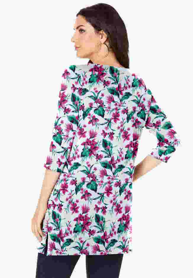 Plus Size Cotton Ultimate Boatneck Tunic with Side Slits image number 1