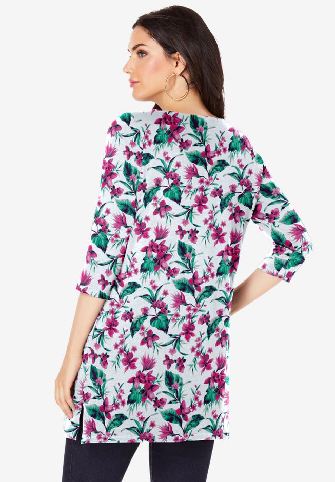 Plus Size Cotton Ultimate Boatneck Tunic with Side Slits image number 1