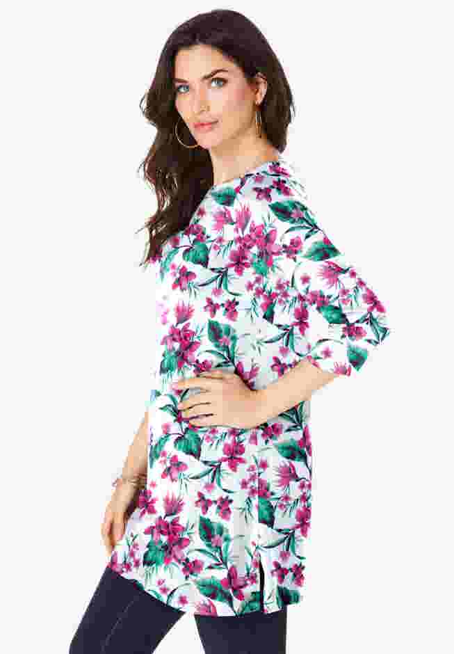 Plus Size Cotton Ultimate Boatneck Tunic with Side Slits image number 2
