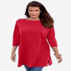Plus Size Cotton Ultimate Boatneck Tunic with Side Slits image number null