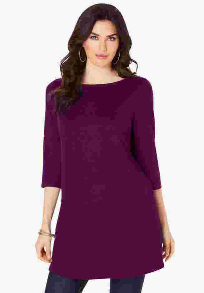Plus Size Cotton Ultimate Boatneck Tunic with Side Slits image number 0