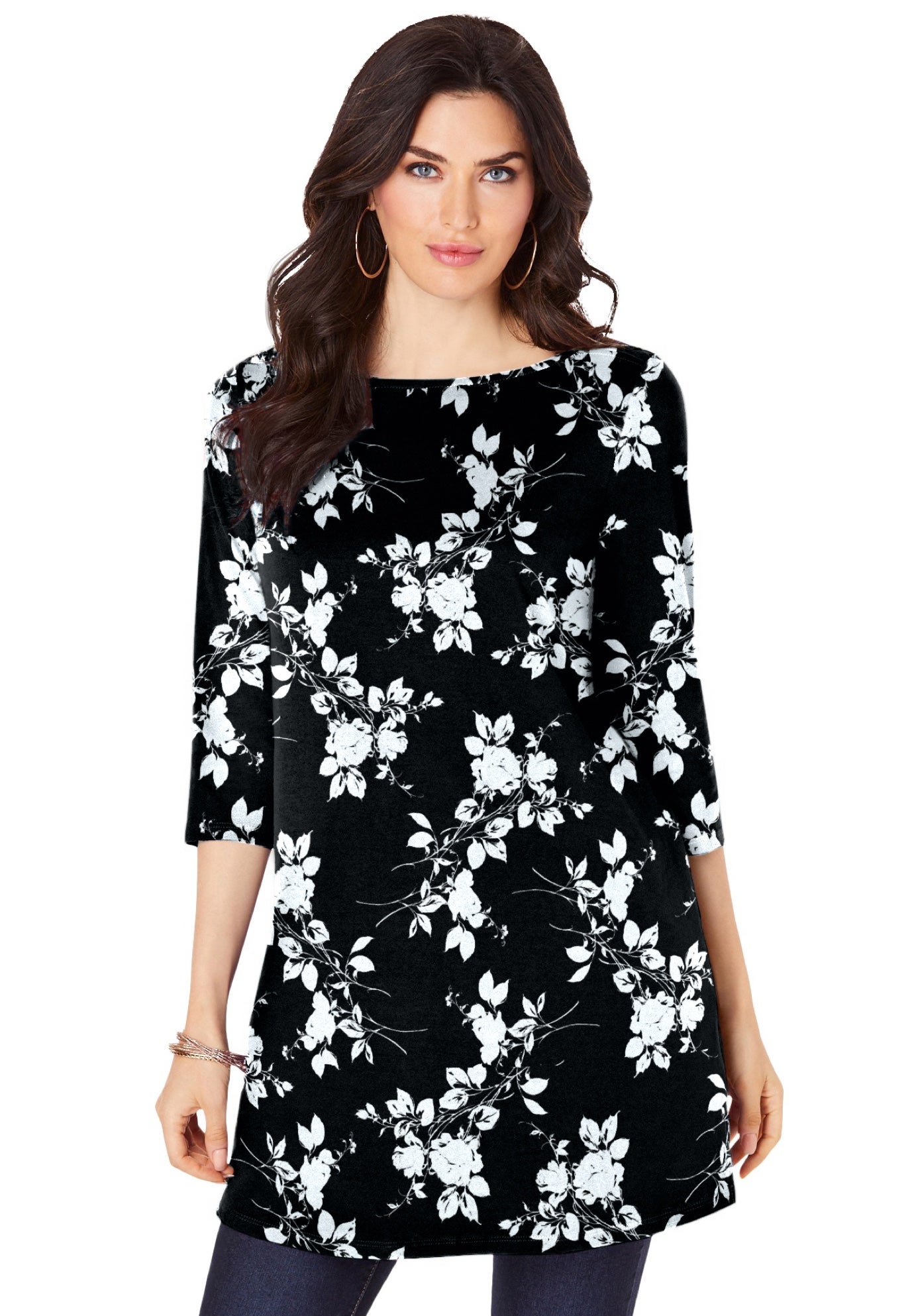 Plus Size Cotton Ultimate Boatneck Tunic with Side Slits image number 1