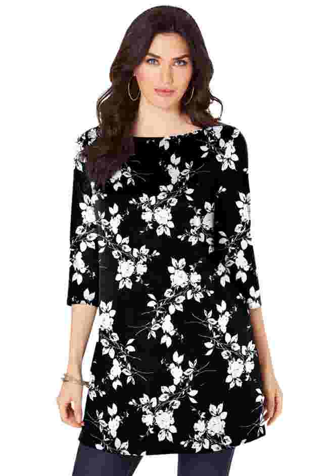 Plus Size Cotton Ultimate Boatneck Tunic with Side Slits image number 0