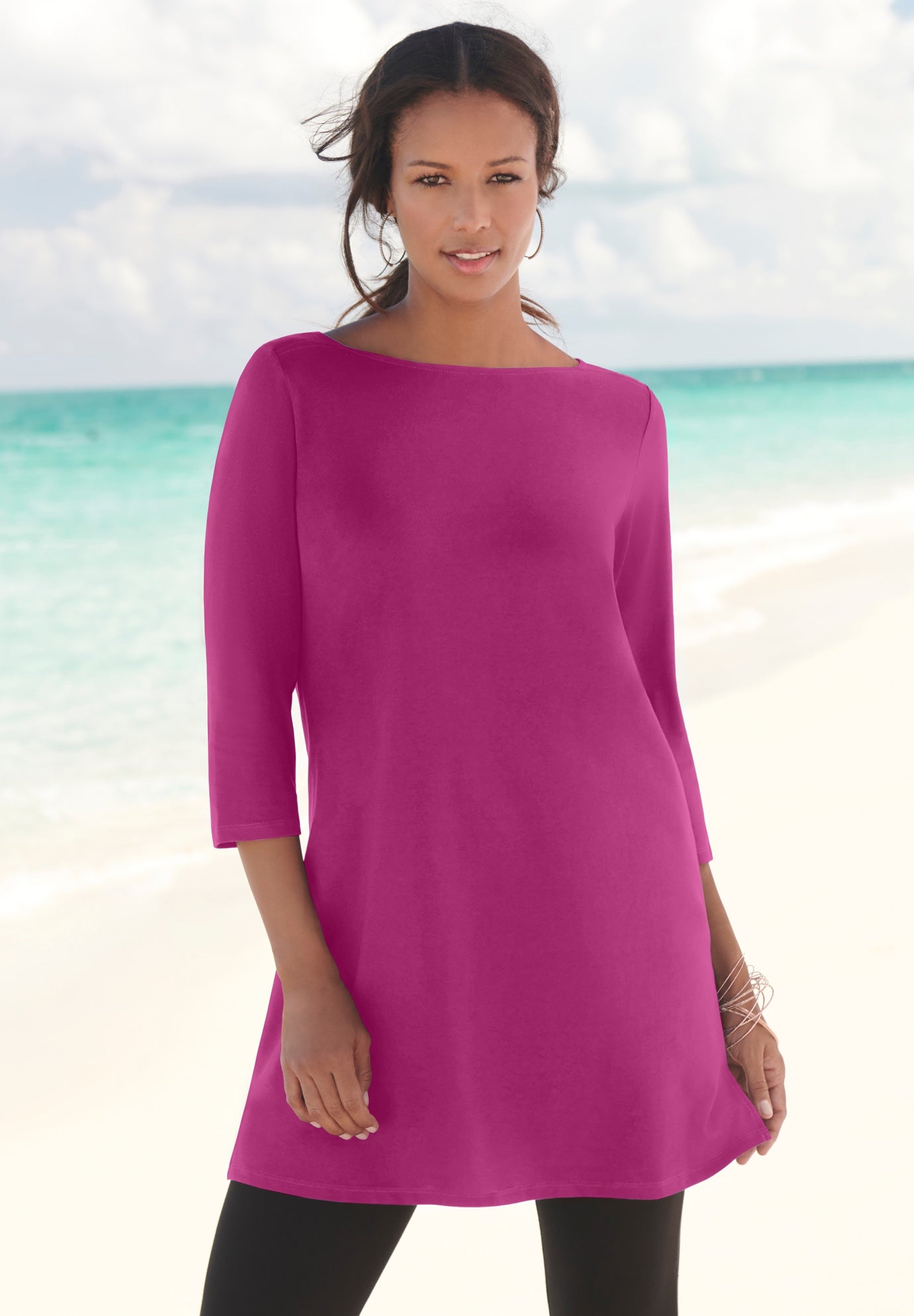 Plus Size Cotton Ultimate Boatneck Tunic with Side Slits image number 0