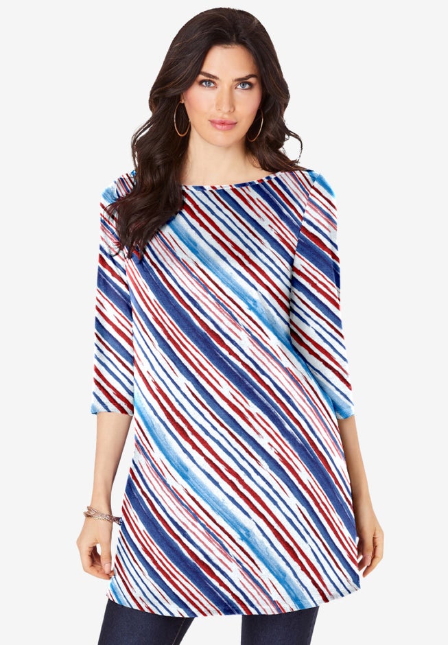 Plus Size Cotton Ultimate Boatneck Tunic with Side Slits image number 1