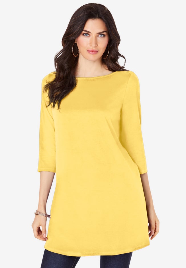 Plus Size Cotton Ultimate Boatneck Tunic with Side Slits image number 0