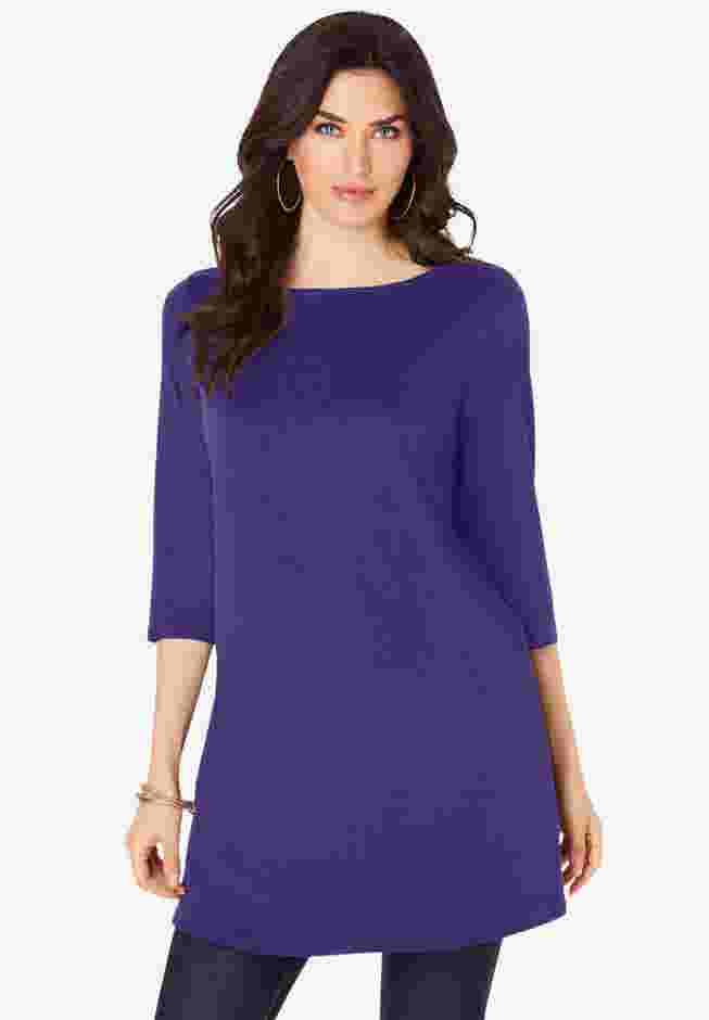 Plus Size Cotton Ultimate Boatneck Tunic with Side Slits image number 0