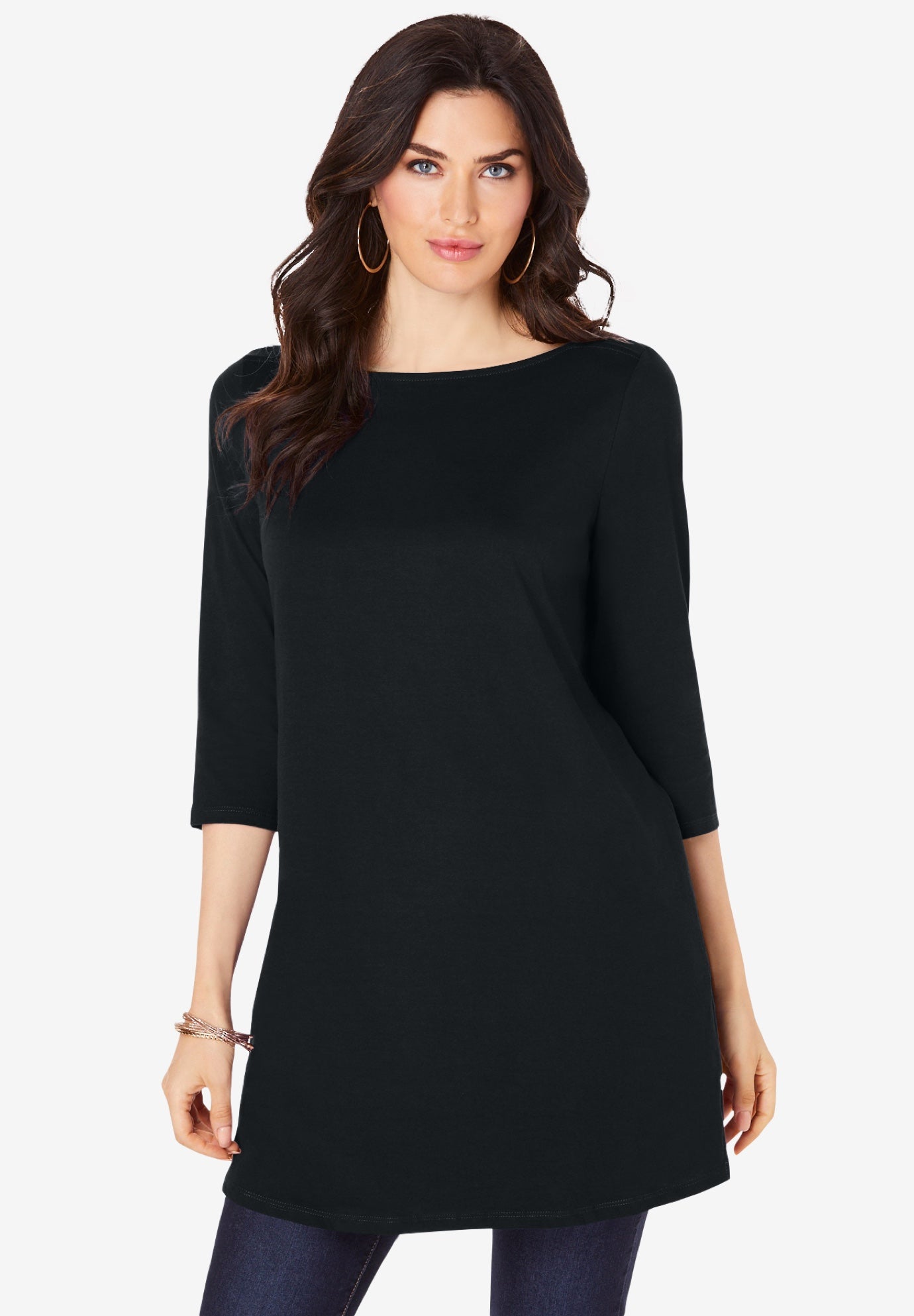 Plus Size Cotton Ultimate Boatneck Tunic with Side Slits image number 0