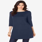 Plus Size Cotton Ultimate Boatneck Tunic with Side Slits image number null