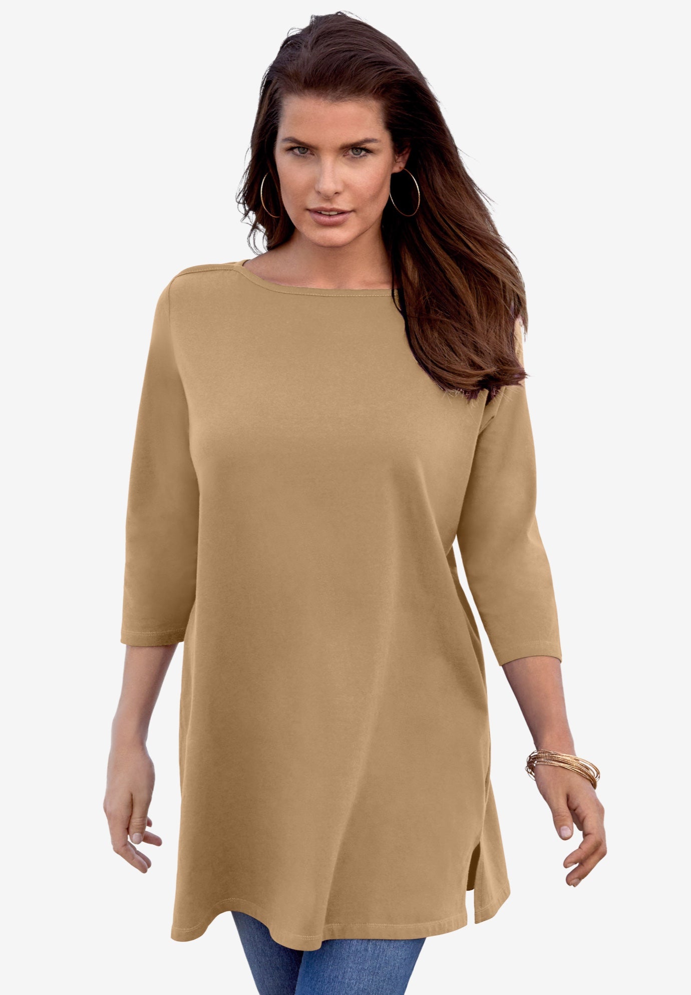 Plus Size Cotton Ultimate Boatneck Tunic with Side Slits image number 0