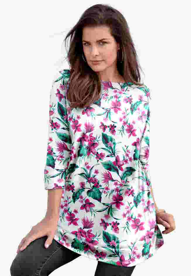 Plus Size Cotton Ultimate Boatneck Tunic with Side Slits image number 0