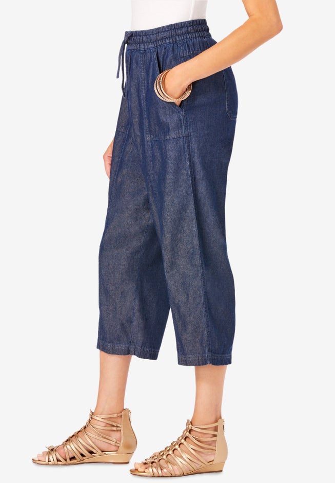 Plus Size Chambray Wide Leg Capri Pant image number 2