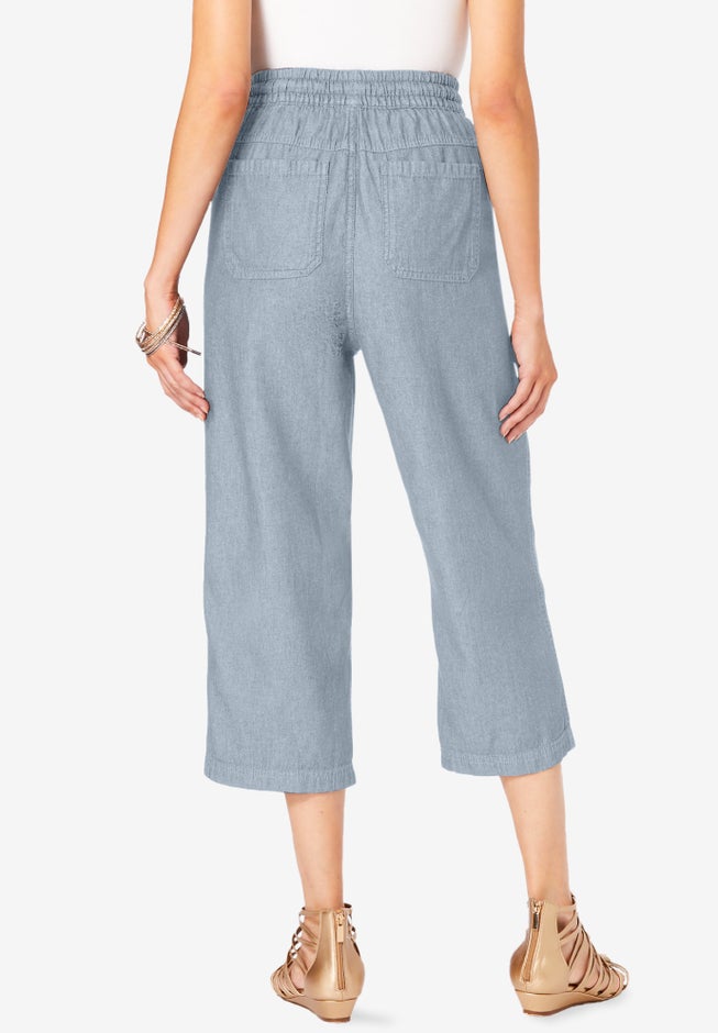 Plus Size Chambray Wide Leg Capri Pant image number 1