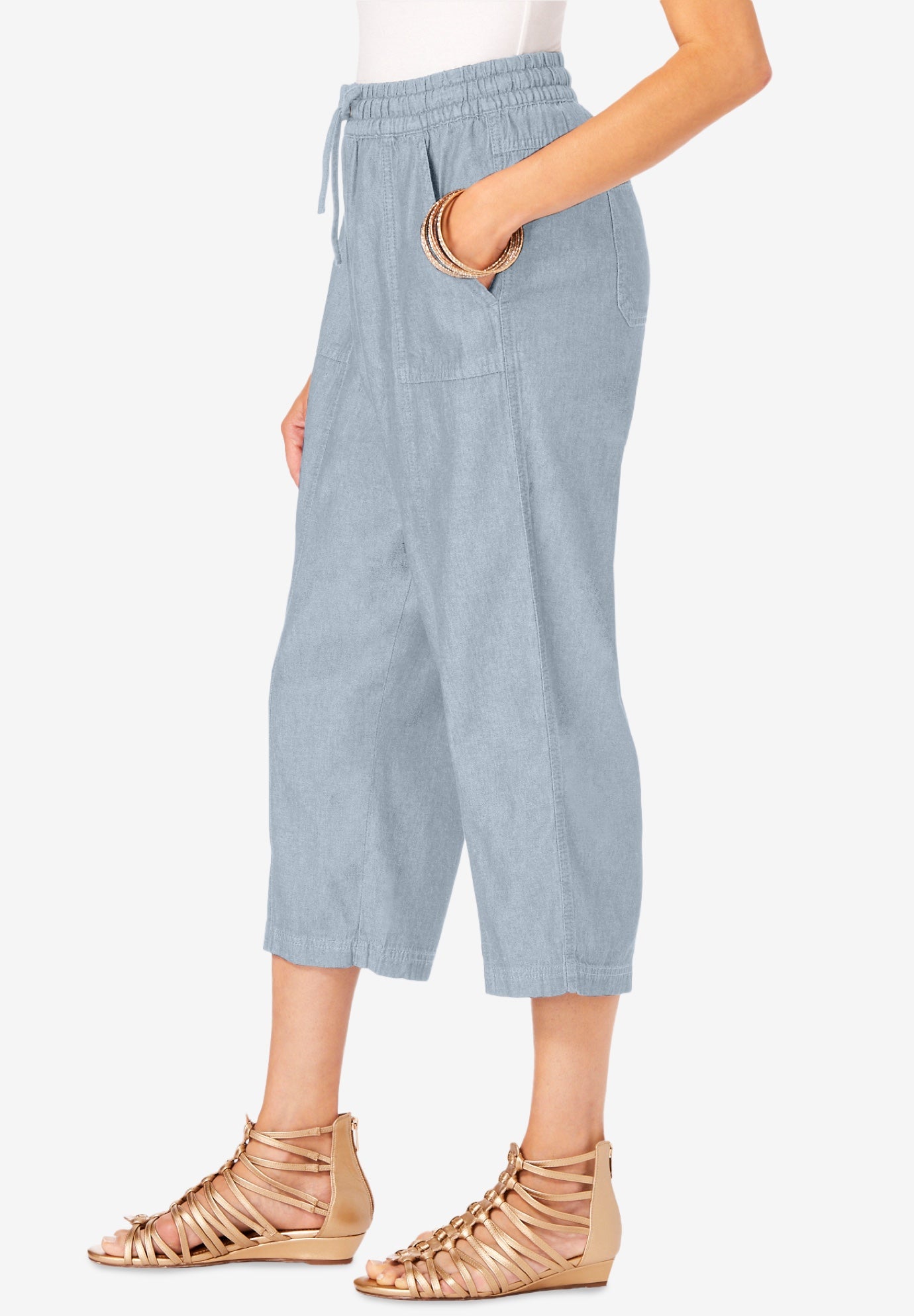 Plus Size Chambray Wide Leg Capri Pant image number 2