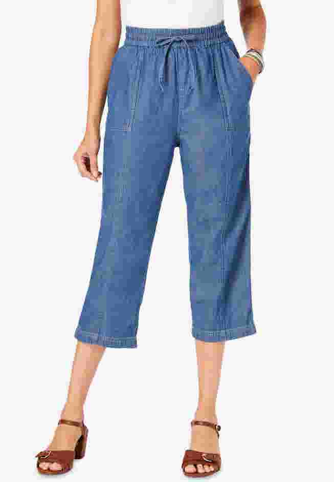 Chambray Wide Leg Capri Pant image number 0