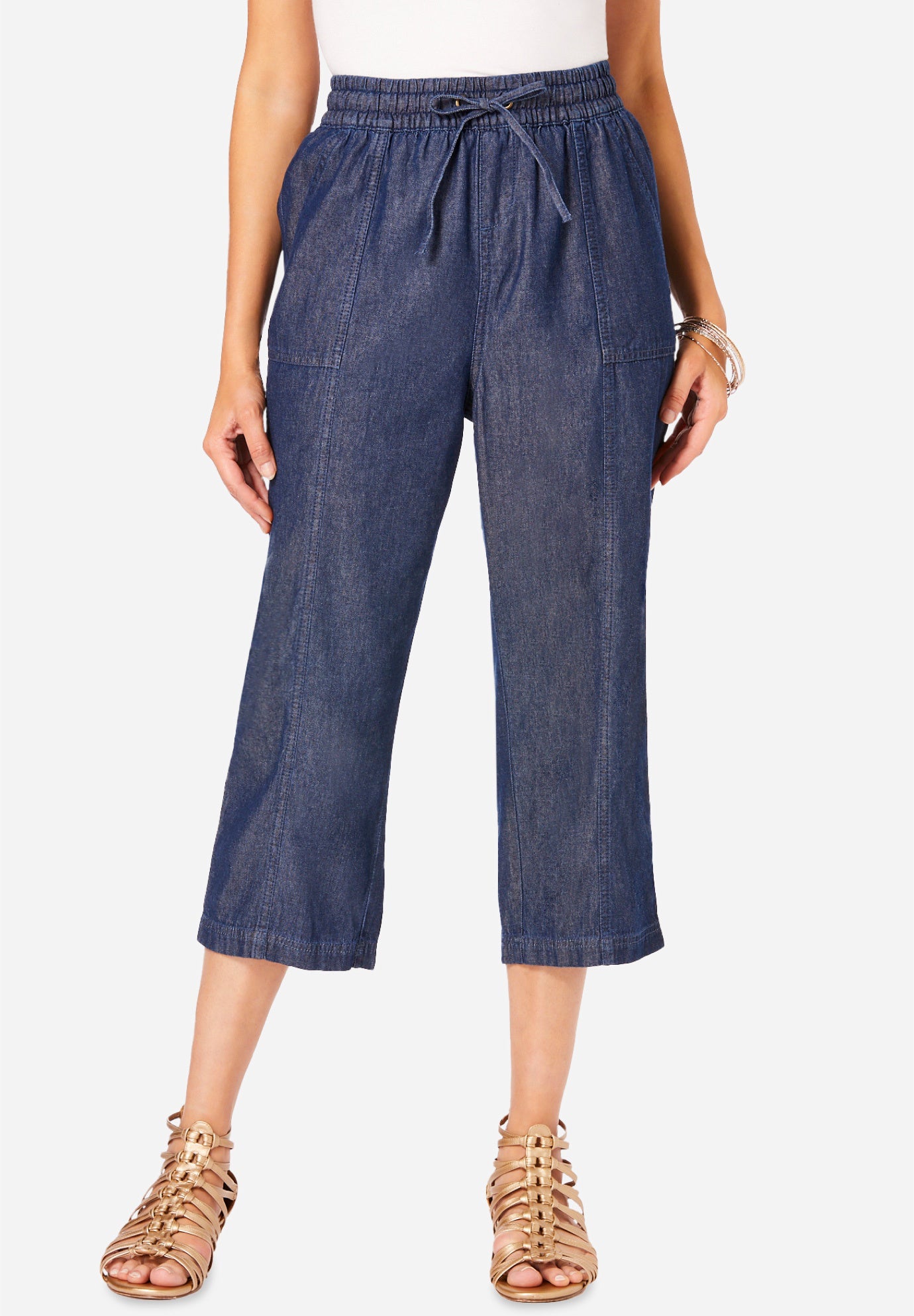 Plus Size Chambray Wide Leg Capri Pant image number 0