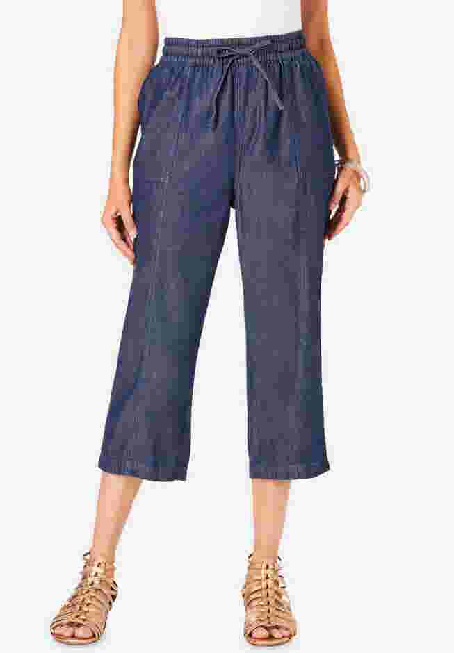 Plus Size Chambray Wide Leg Capri Pant image number 0