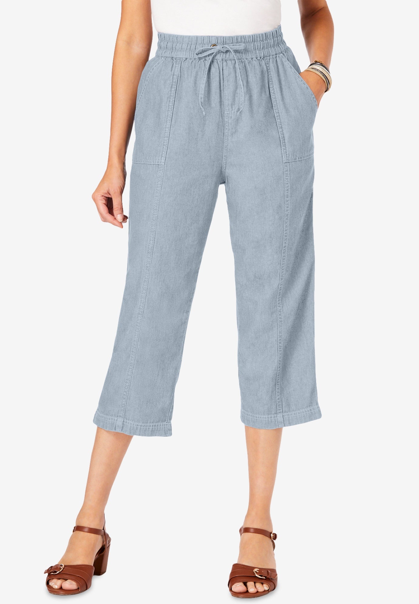 Plus Size Chambray Wide Leg Capri Pant image number 0