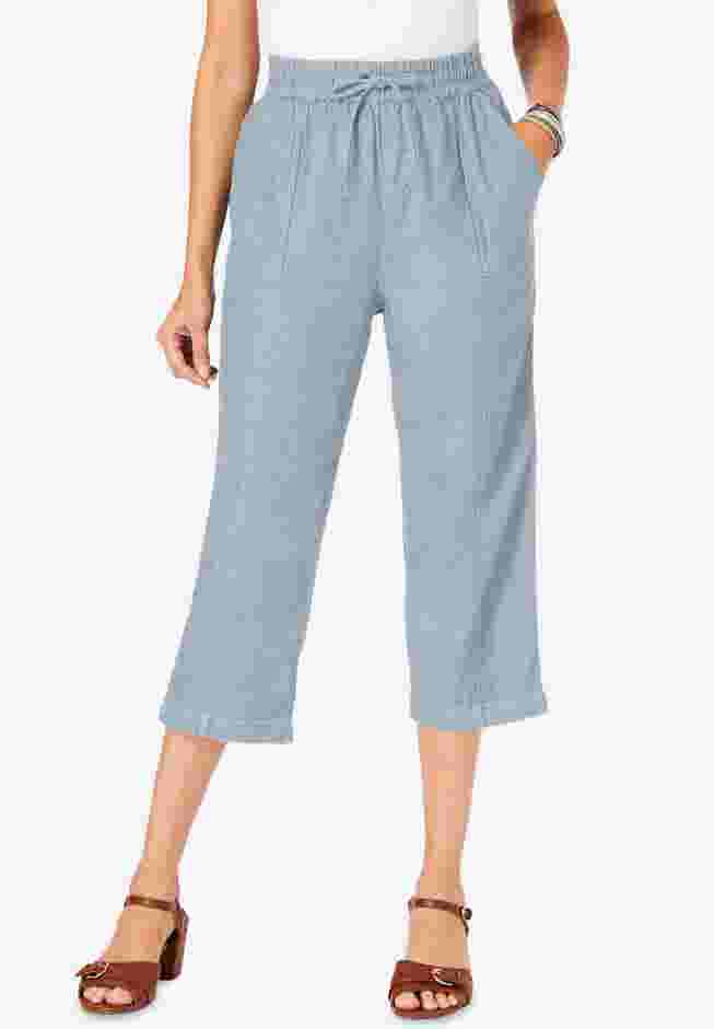 Chambray Wide Leg Capri Pant image number 0